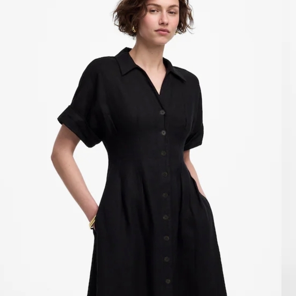 Madewell Pleated Midi Shirtdress in 100% Linen - NWT - Picture 2 of 16